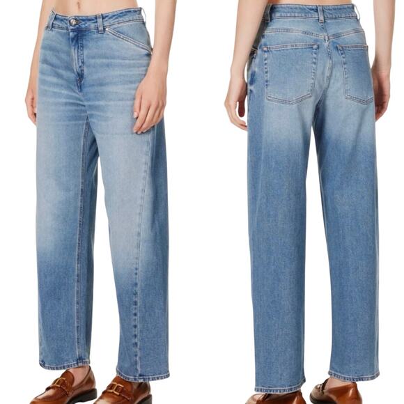New ME+EM Twisted Seam Jeans Barrel Blue Wash Pants Size 26 Wide Leg Denim - Picture 1 of 12